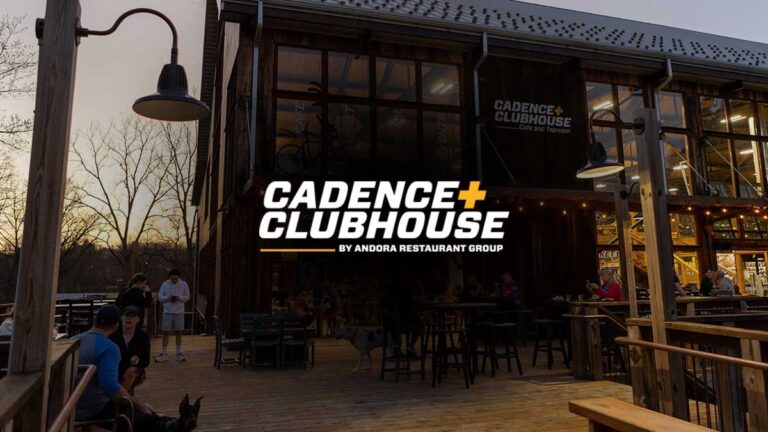 Cadence Clubhouse Café, Restaurant and Taproom by Andora Restaurant Group in Allison Park, PA logo and outdoor seating area