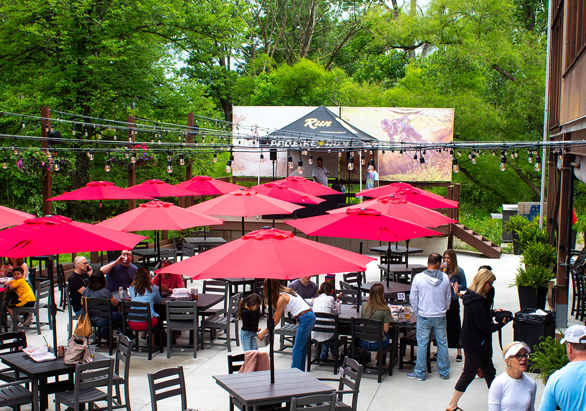 Private party setup on the patio at The Backyard at Cadence Clubhouse by Andora Restaurant event venue.